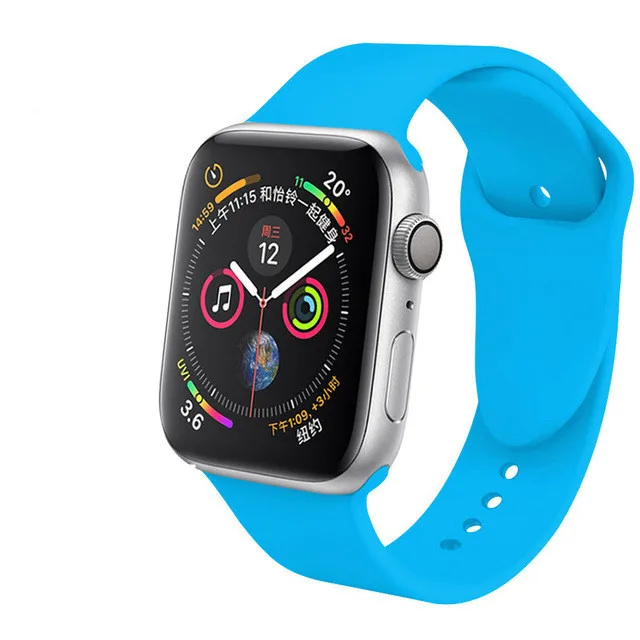 20 цветов, спортивная мягкая силиконовая лента для Apple Watch, 38 мм, 42 мм, 40 мм, 44 мм, браслет, сменный ремешок для IWatch, серия 1, 2, 3, 4 - Цвет ремешка: Light Blue