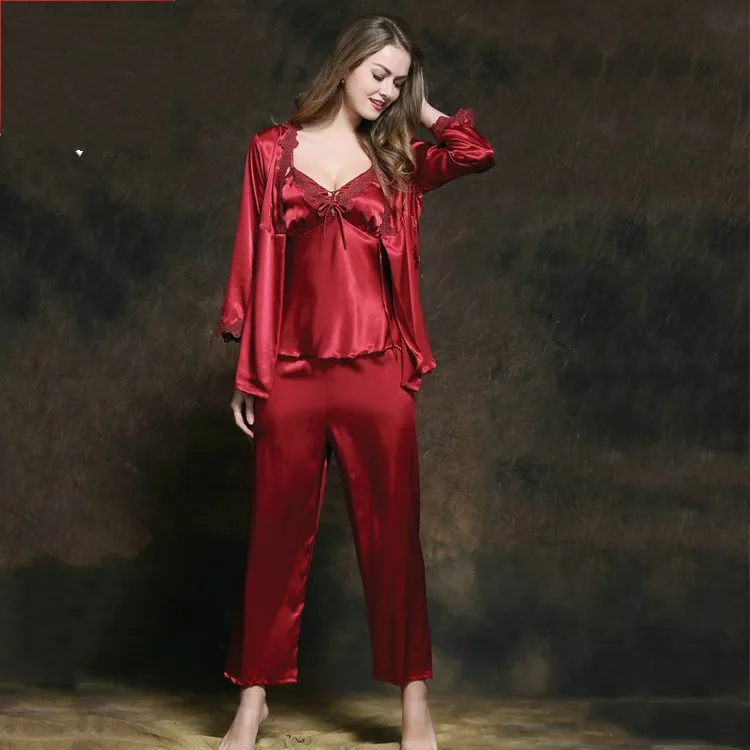 Plus size women' Robes Sets lace straps sleeping dress silk Ladies Sexy Sleepwear Female Ice Silk Night Dress three piece set Plus size women' Robes Sets lace straps sleeping dress silk Ladies Sexy Sleepwear Female Ice Silk Night Dress three piece set