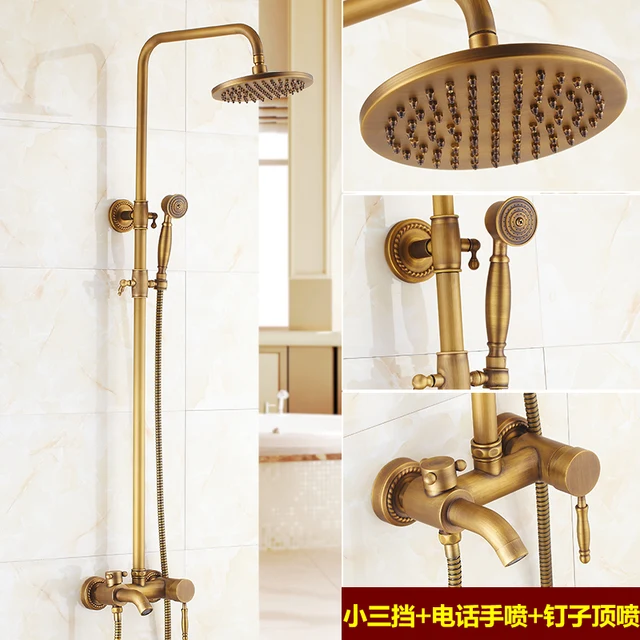 Badkamer Retro antieke koperen Messing Bad Douche Set Wandmontage