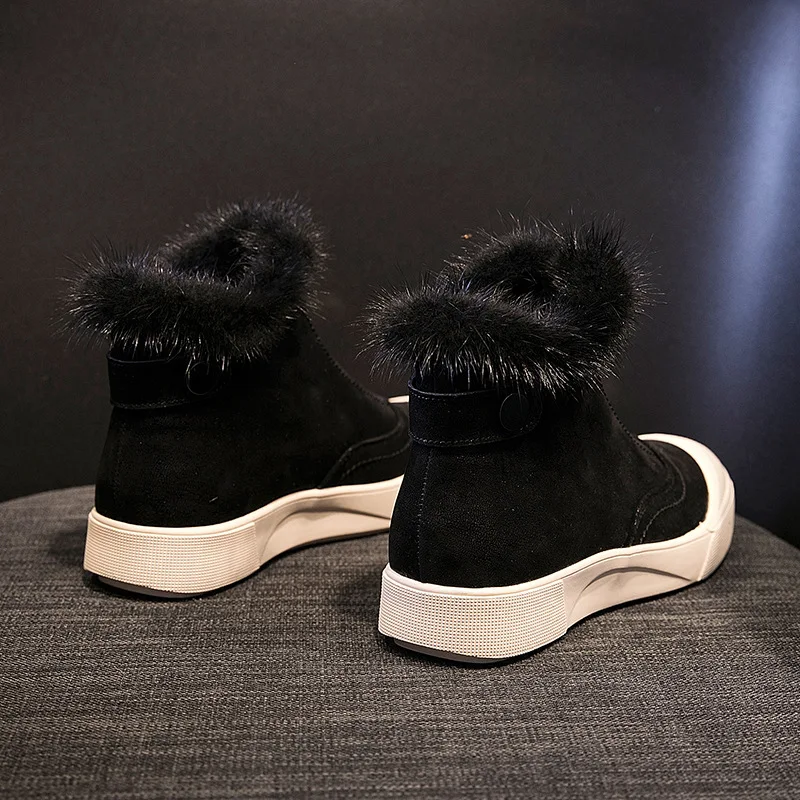 Appartements Neige Vison Fond Bota D'hiver Zipper Ouvert Peluche V Feminina Avant Microfibre De Cheville Noir En Martin Femmes Épais Fourrure Court Bottes 6gvYybf7