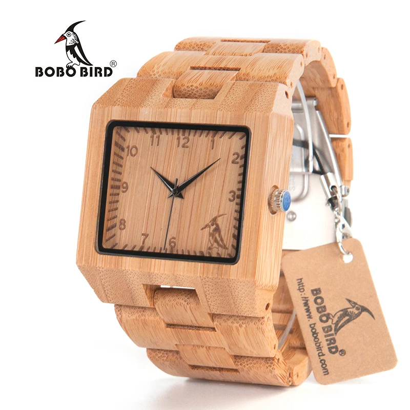 BOBO BIRD Wooden Bamboo Mens Wrist WatchTop Brand Luxury Quartz Watch with Full wood Band custom logo in gift box saat erkek