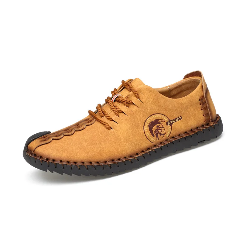 LAKESHI 2019 الأزياء أحذية من الجلد الرجال كامل Handtailor خمر رياضة Huarache الأخفاف عدم الانزلاق سوبر الساخنة الشقق حذاء رجالي