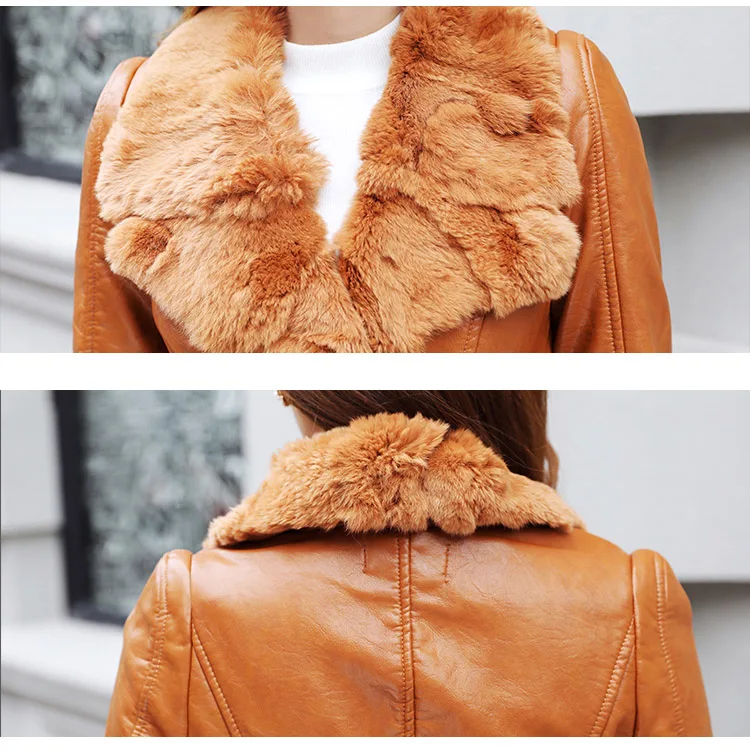Женская замшевая Меховая куртка мотоциклетная куртка элегантное женское зимнее пальто Женская Длинная кожаная куртка с меховым воротником