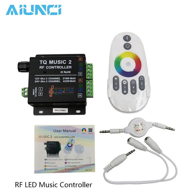 

Music LED RGB Controller DC12-24V Intelligent Sonic Sensitivity LED Backlight Control with RF Touch Remote Controller.
