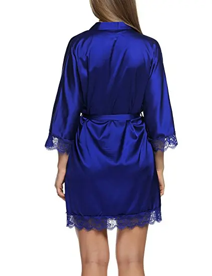 Дамский контрастный кружевной Атласный халат Новая модная сексуальная женская одежда весенний синий короткий рукав простой ночной халат