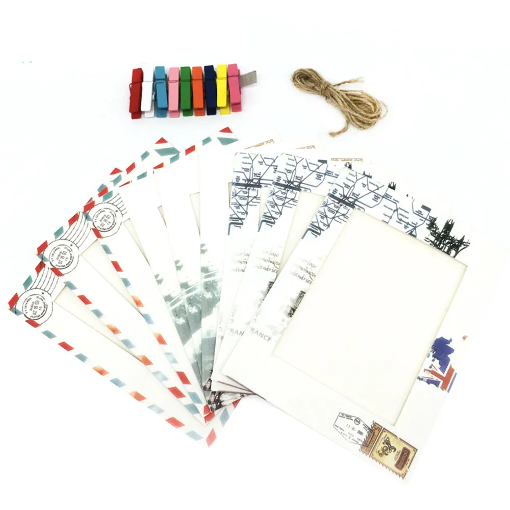 Разноцветные DIY креативные мини-бумажные фоторамки Мини Цветные прищепки шпагат украшения для спальни или гостиной