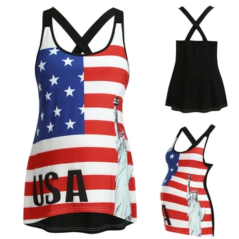 

2019 Women Pregnancy Clothes Summer Womens Clothing Women's Maternity Sleeveless Blouse Tops Print Clothes Vest 4th Of July