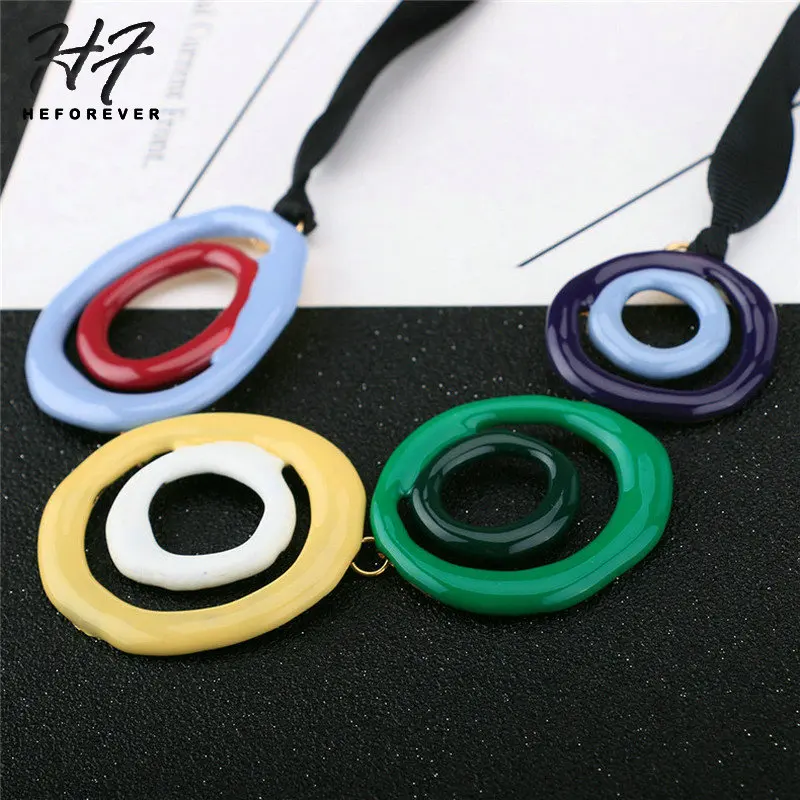 

Necklaces For Women Gold-Color Hyperbole Contrast Color Double Geometry Circle Fashion Jewelry 2018 For Girl KA281