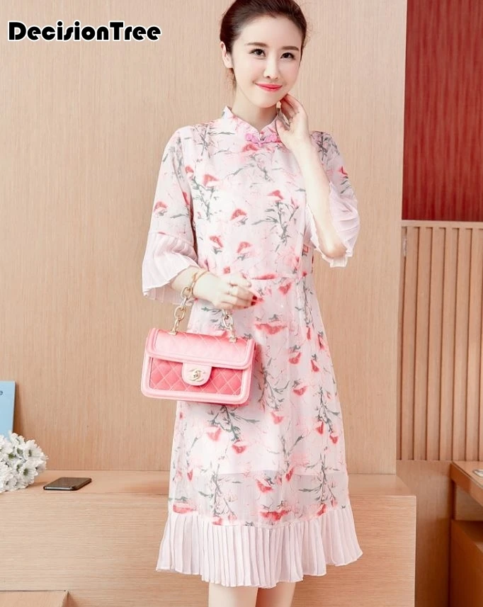 2019 Лето Розовый Новинка китайский женский длинный cheongsam благородный стильный район qipao элегантное платье