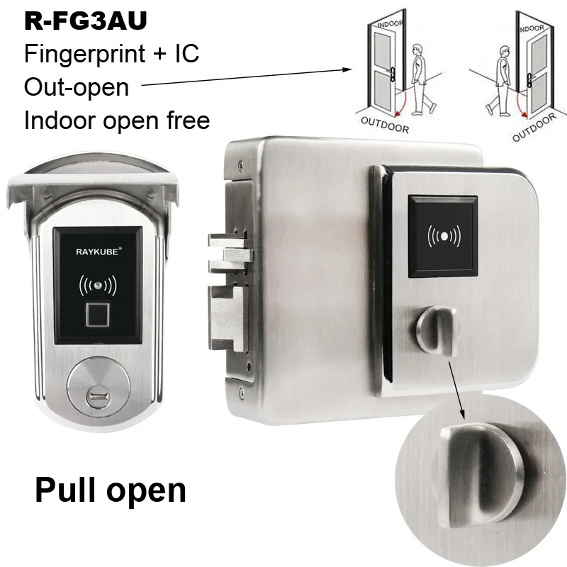 RAYKUBE биометрический дверной замок, водонепроницаемый IP65 электронный дверной замок с IC кард-ридером для ворот - Цвет: Fingerprint IC A Out
