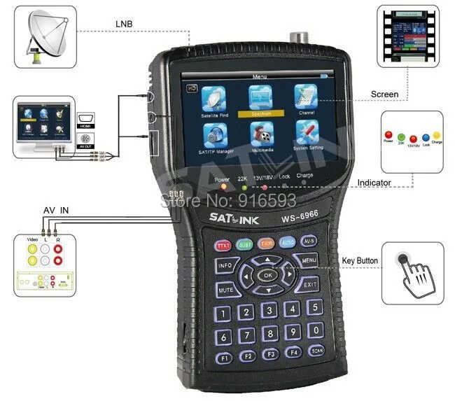 Satlink ws-7990 WS-6966 спутниковый Finder Meter MPEG4 DVB-S2 измерительный прибор с поиском спутникового сигнала 6966 HD HDMI спутниковый ПОИСК СИГНАЛА