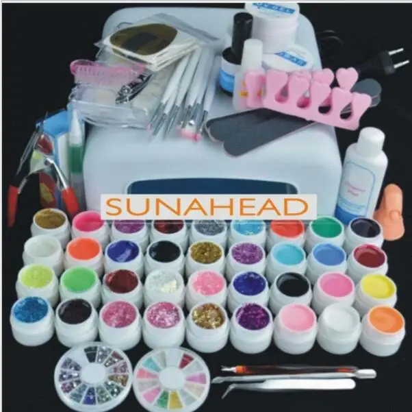 Pro NAIL ART BASE TOOL 36W UV Lamp & 36 Color UV builder GEL soak off Gel nail base gel top coat gel nail polish kit Manicure S