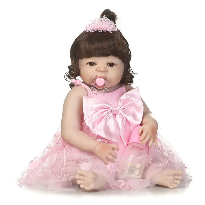 

22 "New Arrival Victory Rooted Brown Hair Handmad Worships Realistic Silicone Baby Full Bonecas Bebe Reborn Doll For Kid Gift