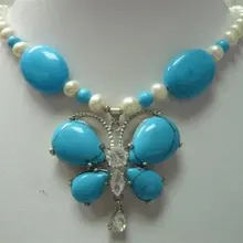 Для женщин Прекрасный красивый жемчуг и тибетский камень цепочки ожерелья кулон свадебные украшения кристалл