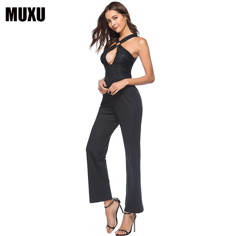 

MUXU sexy black jumpsuit summer womens backless long plus size europe and the united states jumpsuits rompers 2018 jumpsuit kort