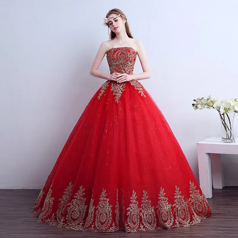 Мода настоящая фотография принцесса вышивка золотой красный свадебное платье vestido de noiva невесты платье дешевые романтическое платье невесты 627