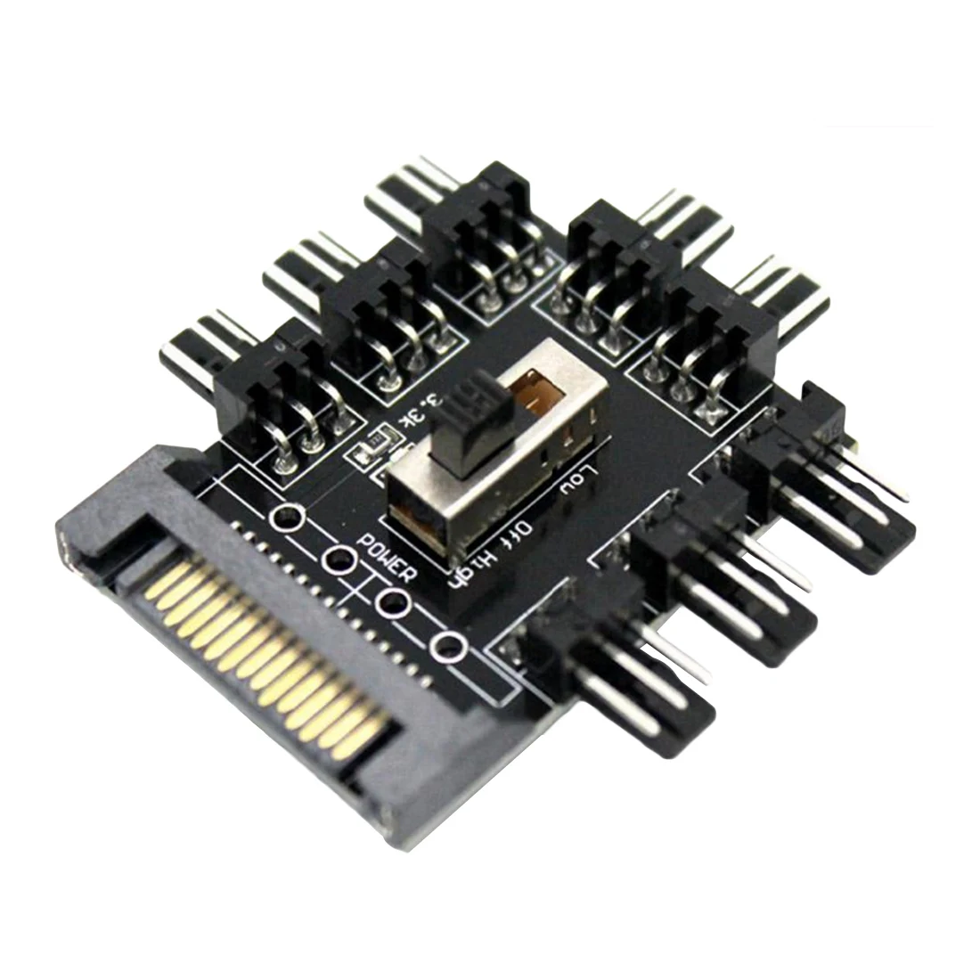 12V 1 to 8 3Pin Fan Hub Pwm Sata Molex Splitter PC Mining Cable Power Suppply Cooler Cooling Speed Controller Adapter 33x45mm