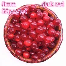  New 50pcs/lot 8mm Imitation Natural Opal Beads Round Dark Red Resin Spacer Beads for Jewelry Making DIY Bracelet 