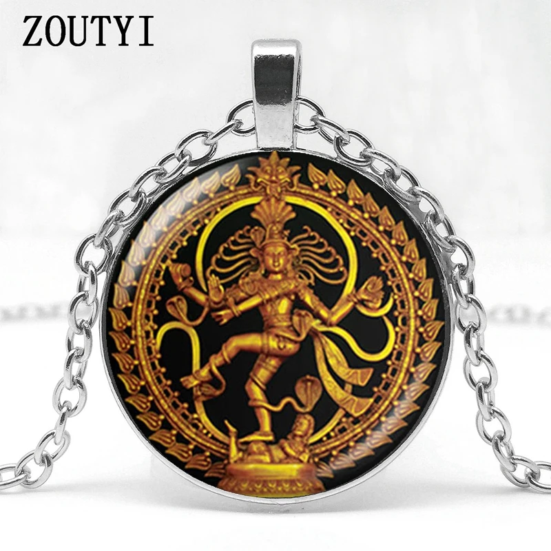 2018/Golden Buddha Necklace Destroyed Dance Lord Shiva Pendant Glass Buddhist Necklace Indian God Spirit Amulet Necklace - Image 3