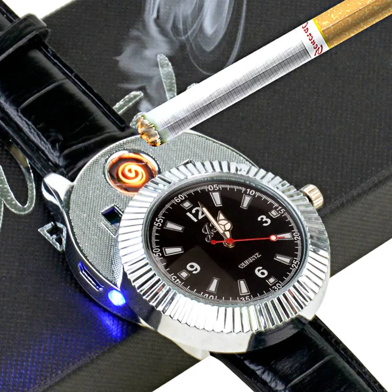 

Watches men with USB Electronic Rechargeable Windproof Flameless Cigarette Lighter saat relogio Masculino Men's wrist watches 37