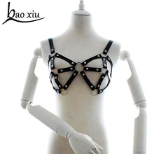 Ручная работа, ботинки для панков и готов, сексуальный Портупея из натуральной кожи; с отложным воротником; Фирменная Бюстгальтер верхней рамы бондаж для связывания на ремешке; с заклепками