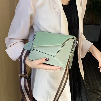 

European Fashion Ins Small Square Bag New Quality PU Leather Women's Designer Rhombus Splicing Wide Strap Shoulder Messenger bag