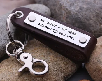 

Personalized Leather Keychain - Father's Keychain - My Daddy. My Hero - Daddy Keychain - Custom Mens Keychain - Daddy Gifts