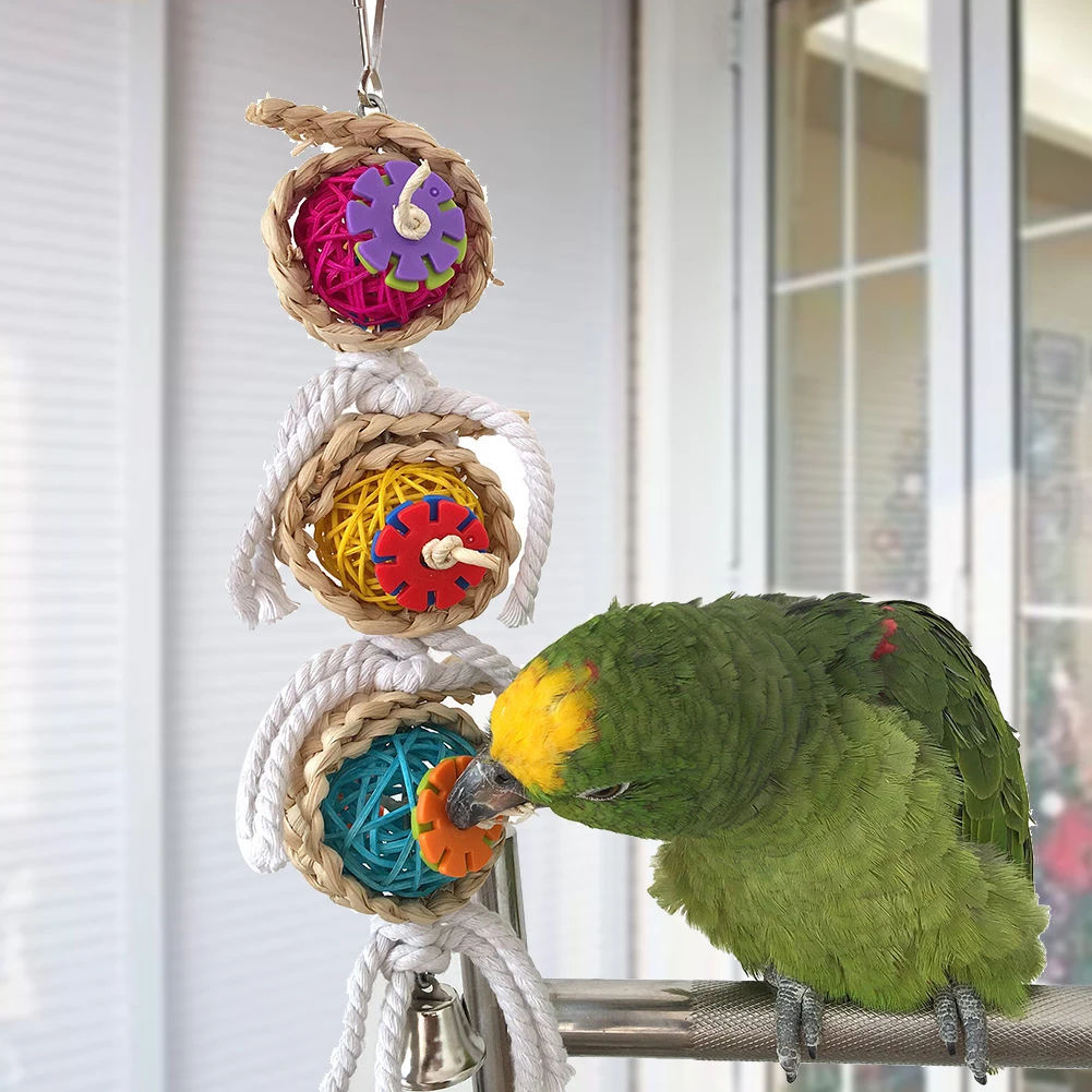 Image Parrot Toys Pet Bird Bites Climb Chew Toys Hanging Cockatiel Parakeet Swing Parrot Cage Bird Toys