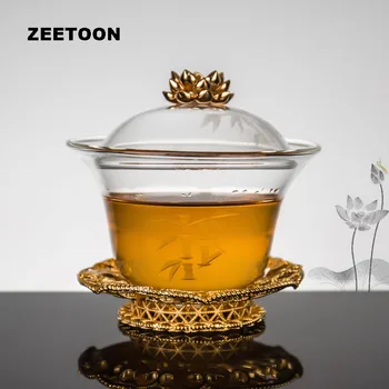 

150ml Classical Elegant Rhyme Boutique Glass Gaiwan Copper Base Dragon Head Lid Bowl Teacup Master Cup Teapot Creative Tea Sets