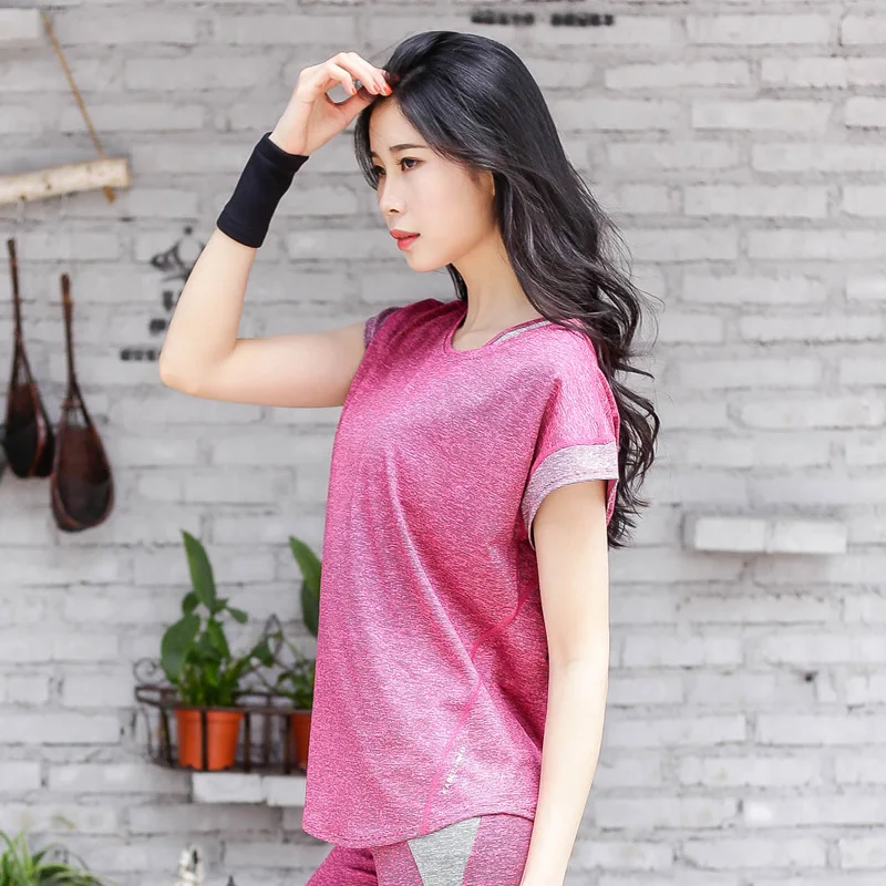Yoga Tops Women Quick Dry Seamless Crop Top Short Sleeve Sports Wear for Gym Breathable Running Workout Shirts for Woman - Цвет: Pink