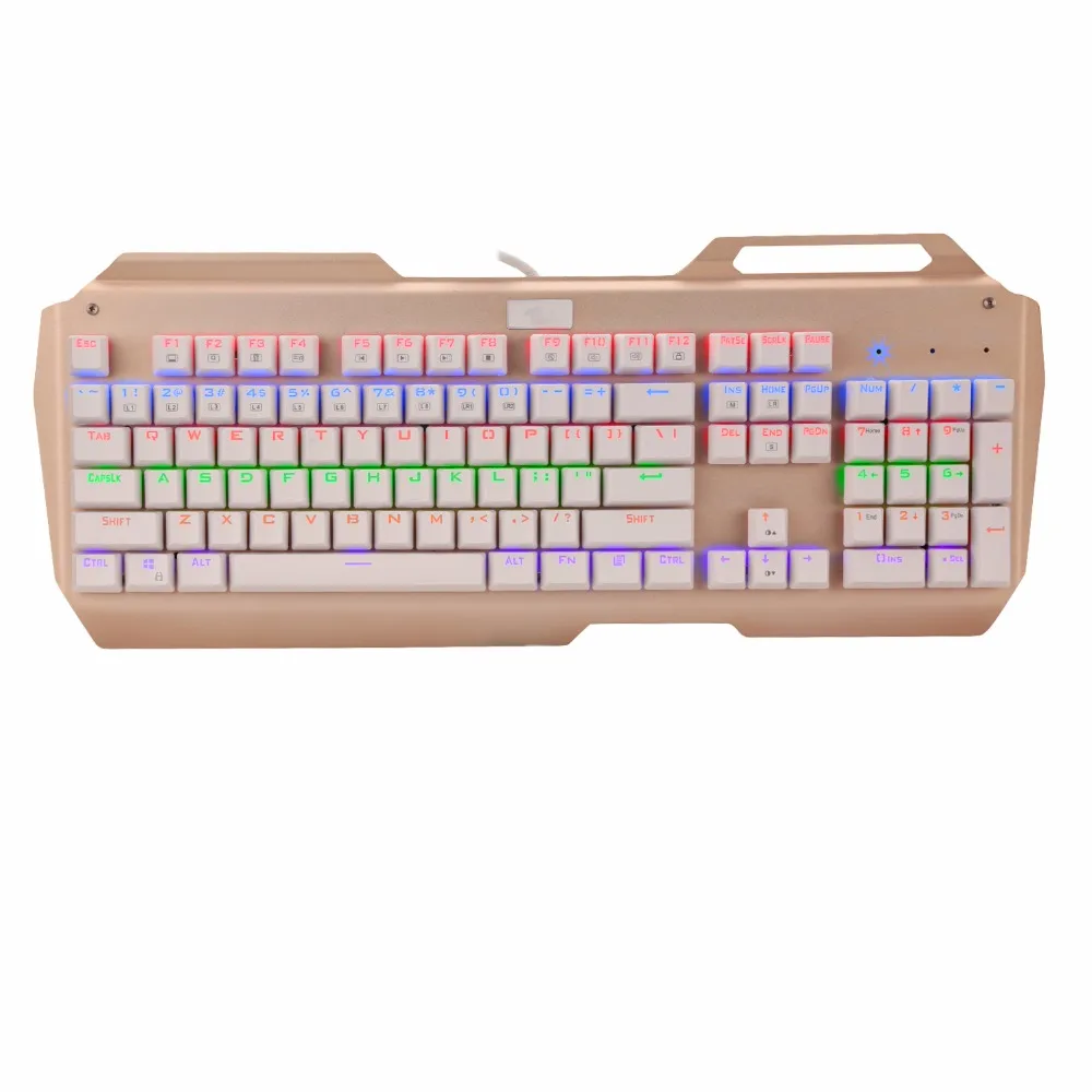 

K320 Mechanical Keyboard LED Backlit Gold Metal Plate 104 Keys Anti Ghosting Clicky Blue Switches Gamer Keyboard with backlight