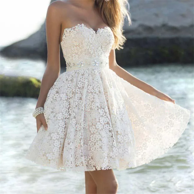 

Vestido de noiva curto 2017 Sweetheart Neck Lace Short Wedding dresses Sleeveless Knee-Length A-Line Bridal Gown Robe mariage