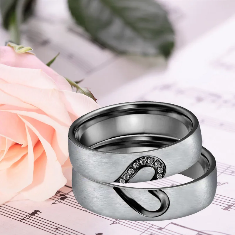 Handmade Heart Love Couple Wedding band Female ring Alliances Anel Anillos Bague Black Silver Color male ring for men (5)