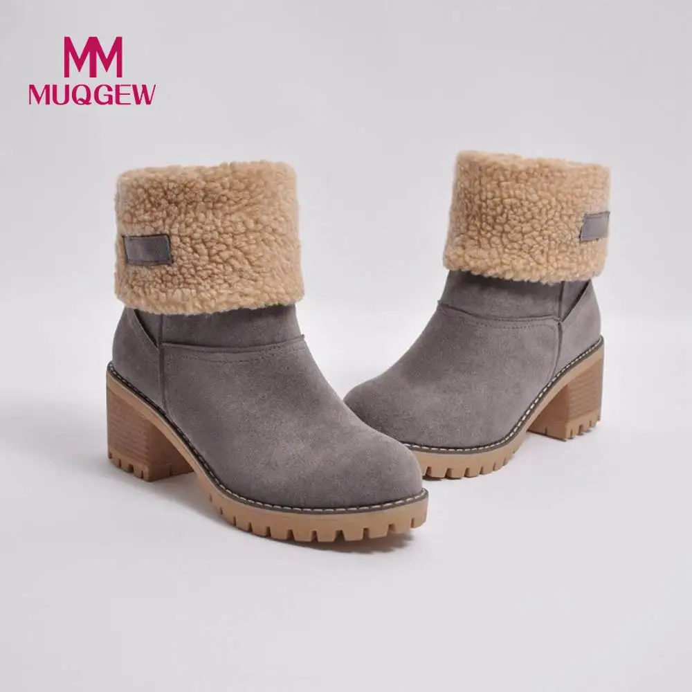 

Women's Boots Ladies Winter Round Toe Shoes Flock Warm Martin Slip-On Snow Boots Outdoor PU Leather Short Bootie#AC30