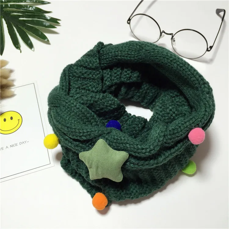 Осенне-зимний теплый шарф из шерсти в Корейском стиле для девочек и мальчиков мягкий детский шарф с кольцом и звездами вязаный шарф - Цвет: C1
