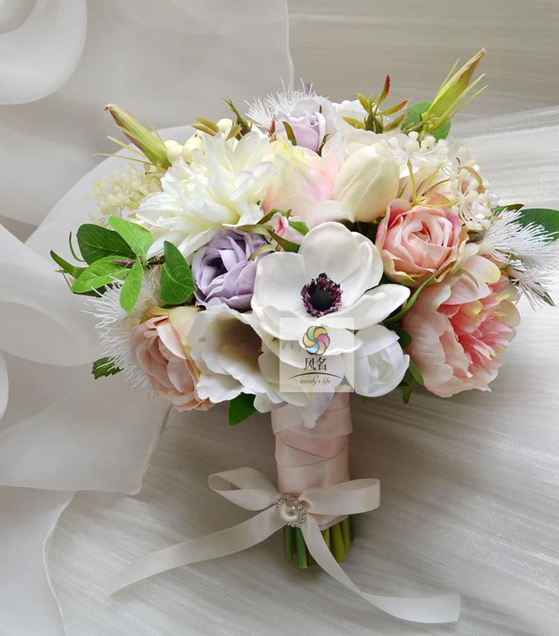 

High Quality Wedding Bridal Bridesmaid Bouquet Handmade Bride Flower Artificial Peonies Rose Flowers Holding Flower Home Decor