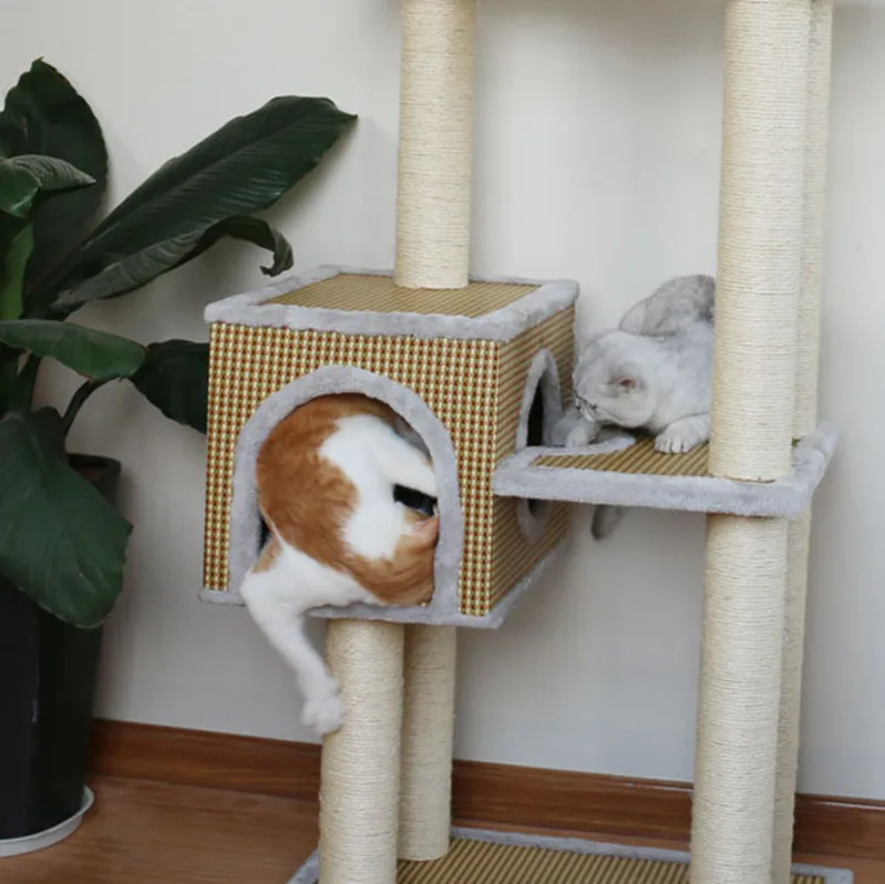 Luxury Cat Climbing Rattan Frame Small Sisal Wooden Tree Kat House Grabbing Grass Mat Plate Pet Toy Jumping Platform mascotas