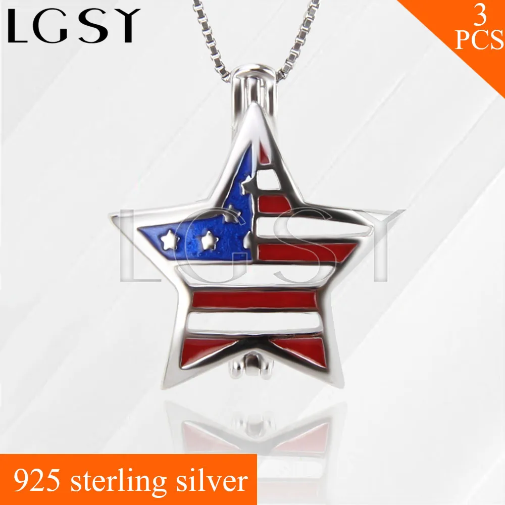 

The Stars and the Stripes star shape LGSY 925 Sterling Silver Cage Pendants Necklace Pearls Charms 3pcs