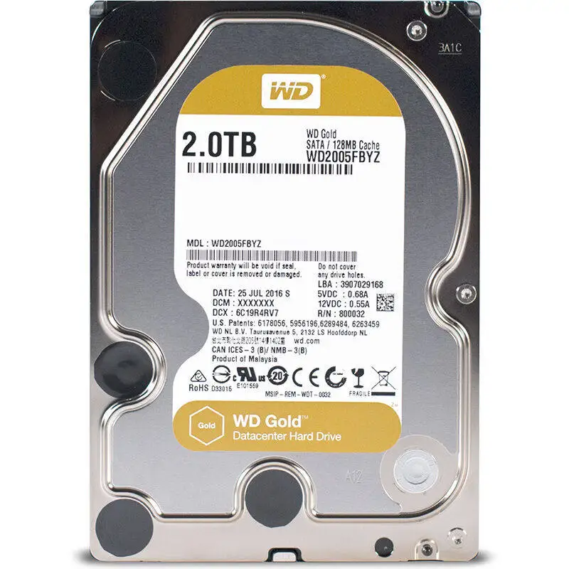 

Western Digital WD Gold 2TB Enterprise Class Hard Disk Drive 7200 RPM Class SATA 6 Gb/s 128MB Cache 3.5 Inch WD2005FBYZ