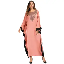 Ночные рубашки более Размеры d Для женщин платья темно-рукав «летучая мышь» модная мусульманская абайя белый патч Бисер дизайн плюс