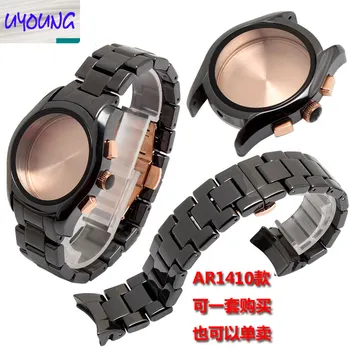 

for AR1410 Ceramic watchband and case 22mm High Quality Black Ceramic Strap Bracelet steel black Deployment band