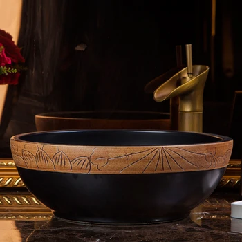 

Jingdezhen Bathroom ceramic sink wash basin Counter Top Wash Basin Bathroom Sinks black porcelain vessel sink