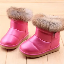 Wholesale 2016 Children’s NEW Real Rabbit Fur Ankle Snow Boots EU21-30 Kids Shoes Girls Boots Warm Plush Waterproof Winter Soft