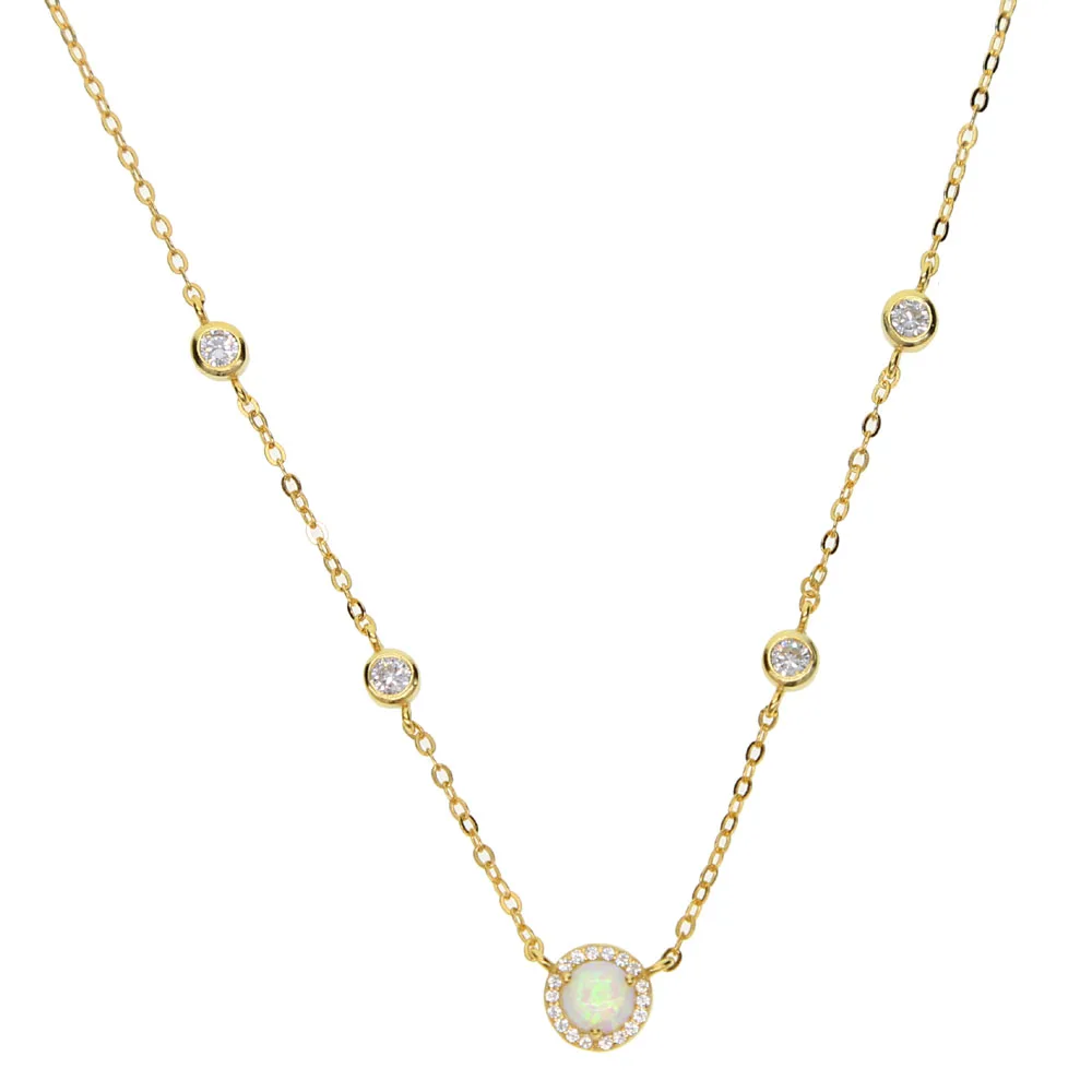 

Maxi Necklace Collares Opal Bead Round Pendant Necklace Natural stones Women Wedding Fashion 925 silver Triple Goddess choker