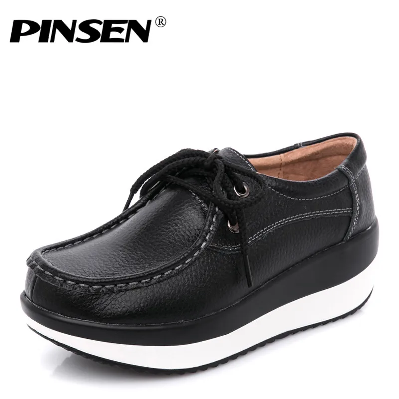 Кроссовки PINSEN женские из натуральной кожи на платформе шнуровке криперы