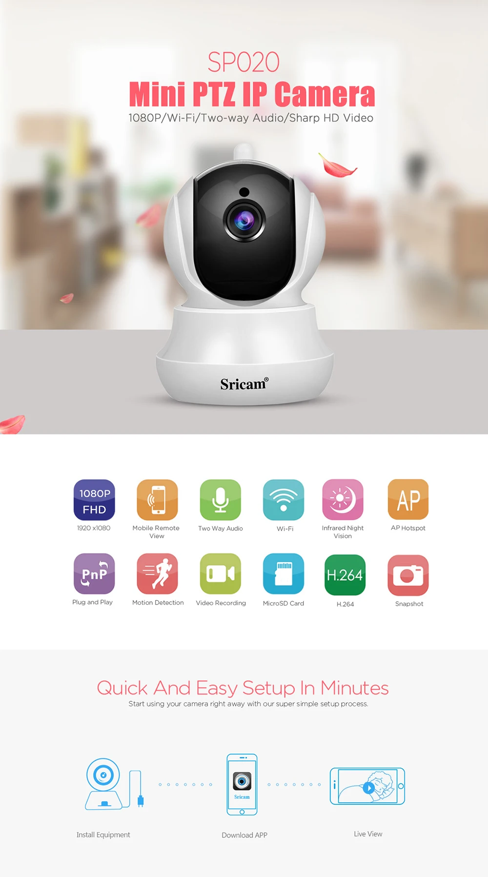 Sricam SP020 1080P IP Surveillance Camera Indoor Auto-tracking 