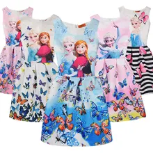 Летнее платье для девочек платье Эльзы и Анны праздничное платье принцессы для девочек-подростков одежда для маленьких девочек с принтом бабочки