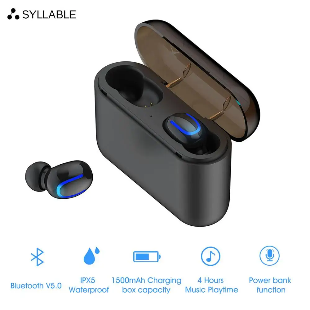 

SYLLABLE HBQ-Q32 TWS Power bank function Wireless Earbuds V5.0 Bluetooth Earphones sports 1500mah Charger case Headset with Mic