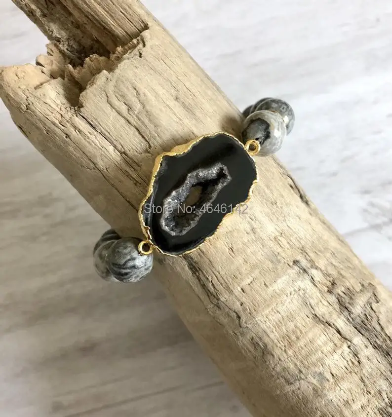 Серый бусины Druzy Агаты ломтик Goede проложить Хрусталь Бусины каменные, в стиле бохо бусины эластичный браслет