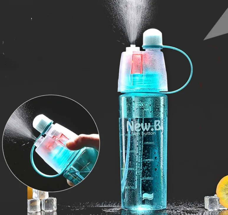 

Creative Plastic Spray Outdoor Sports Water Bottle Portable with Cover Summer Cooling Drinking Bottle Travel School Water Bottle